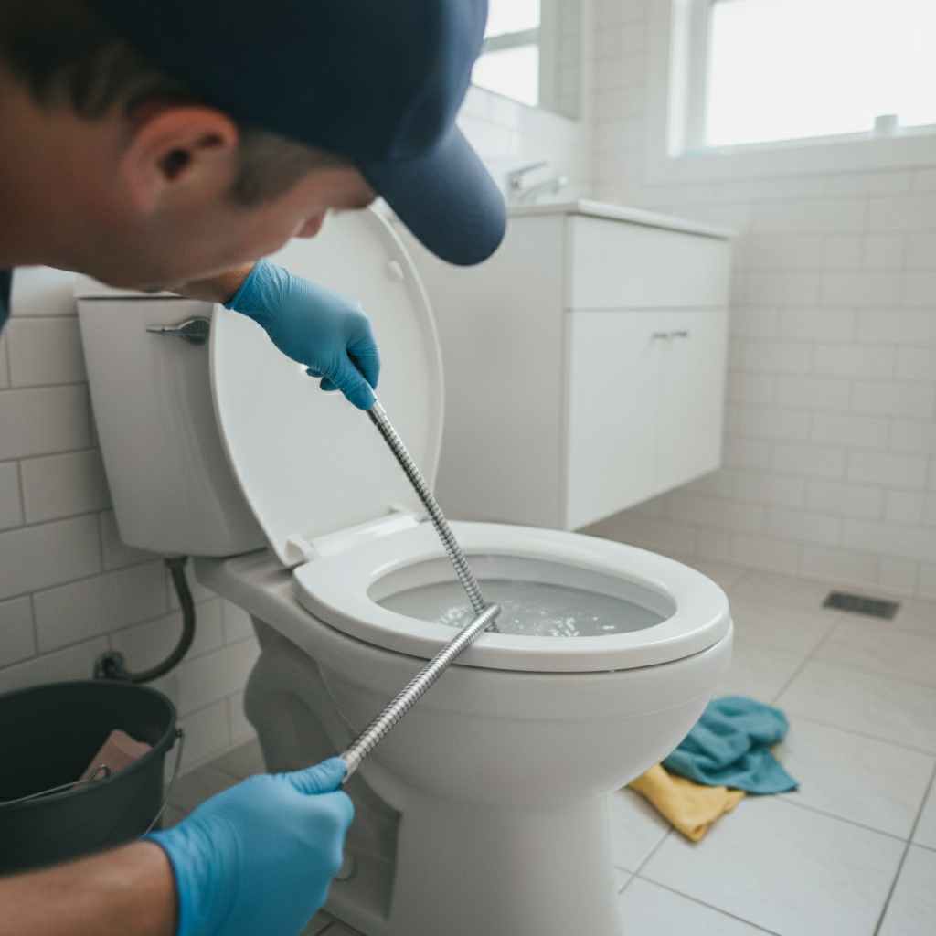 Toilet Drain Cleaning no visible faces just the back of the head